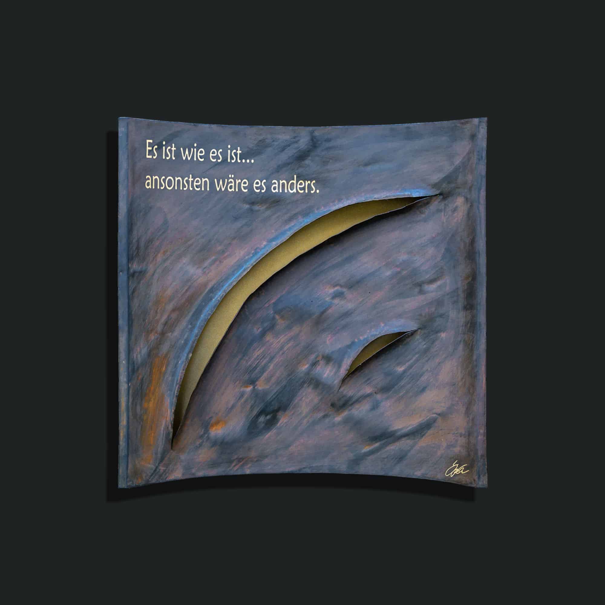 „Es ist wie es ist…“ ein Stahlbild von Daniel Springer - Stahlbild aus der Serie „evolution“ mit LED-Beleuchtung, Oberfläche braun brüniert, Rahmen in Stahl 20 cm